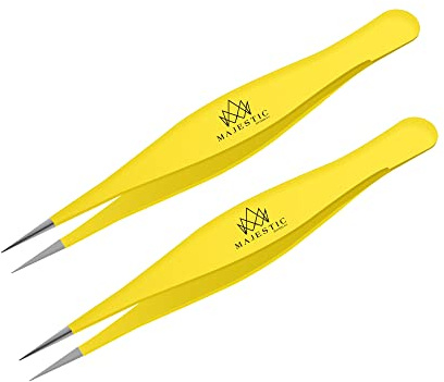 Majestic Bombay Fine Point Tweezers for Women and Men – Splinter Ticks, Facial, Brow and Ingrown Hair Removal–Sharp, Needle Nose, Surgical Tweezers Precision Pluckers best tweezers for chin hair