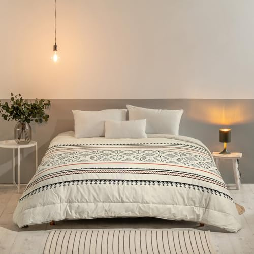 Bleu Calin Couette Chaude Imprimée 1 Personne SABANA, Microfibre, Crème/Sable/Noir, 140x200 cm