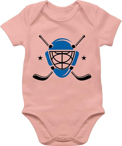 Baby Body Junge Mädchen - Sport & Bewegung - Eishockeyschläger Helm - 1/3 Monate - Babyrosa - basketball outfit 25. geburtstag eishockey babybody babysachen mit strampler jungs babyklamotten