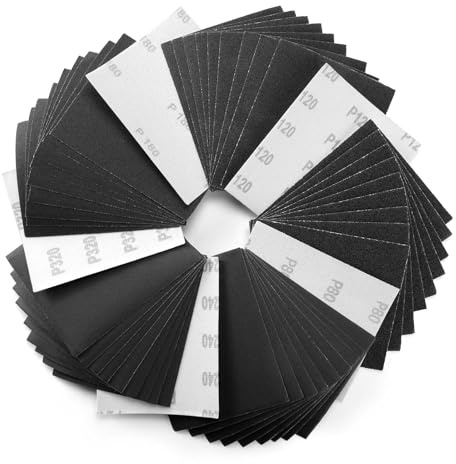 1/4 Sheet Sandpaper Assorted 80/120/180/240/320 Grit Hook & Loop or Clip on Sander Sheets 5.5 x 4.5 Silicon Carbide Sanding Sheets for Wet/Dry Palm Sanders Polishing Accessories, 50PCS…