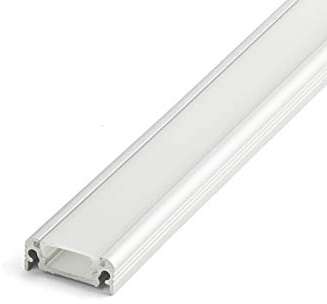 DQ-PP LED ALUMINIUM PROFIL | Aufputz Flach | 2m | alu-eloxiert | milchglas Abdeckung | 4 Klammern und 2 Endkappen | Alu Schiene Leiste für LED-Streifen