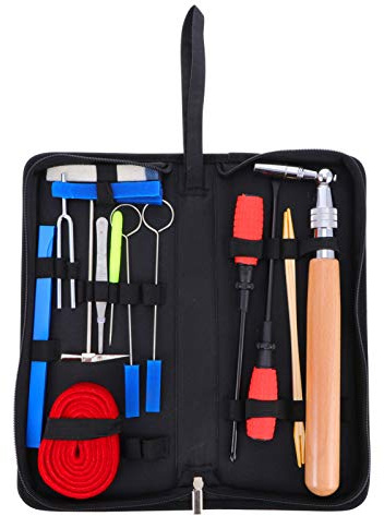 Milisten 16stücke Klavierstimmwerkzeug Set mit Stimmgabel Dämpfer Hammer Stimmzubehör für Klavierstimmen und Stimmungsstreifen mit Werkzeugtasche aus Canvas