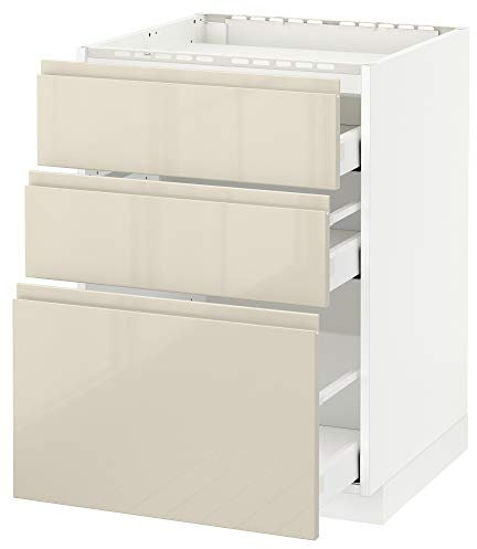 Table de cuisson METOD/MAXIMERA - 3 façades - 3 tiroirs - 60 x 62,1 x 88 cm - Blanc/beige clair brillant