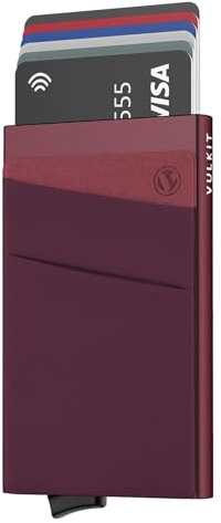 VULKIT Kartenetui RFID NFC Schutz Portemonnaie Herren mit Geldfach Mini Card Holder Wallet für 5-7 Karten und Banknoten, Wein