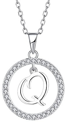 Starnny Buchstaben Kette Damen Silber 925 Initiale Alphabet Buchstaben Charm Q Kette Weiß 3A Zirkonia Halskette Anhänger Geschenk für Frauen