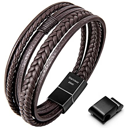 Speroto Armband för män, högkvalitativt läderarmband för män i svart och brunt, magnetlås av rostfritt stål, bra presentidé till män, 22cm, Läder