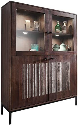 Möbel Jack Highboard - Mangoholz massiv lackiert - Steinfurnier - 103 x 148 cm