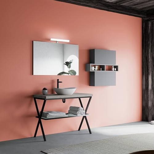 Kiamami Valentina - Mobile bagno industrial cavalletto metallo 100cm, top beton e lavabo | Lagos