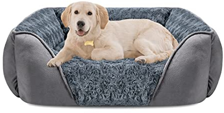 INVENHO Large Dog Bed for Large Medium Small Dogs, Rectangle Washable Orthopedic Dog Bed, Soft Calming Sleeping Puppy Bed Durable Pet Cuddler with Anti-Slip Bottom L(30x24x9)