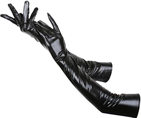 Sexy lange Lederhandschuhe für Damen, Lackleder, PU-Leder, Bühnenleistung, Handschuhe, Schwarz , One size