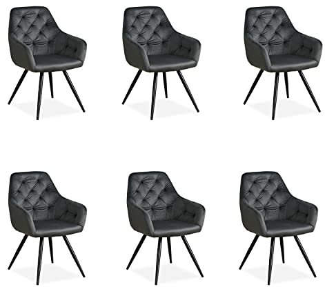 Homestyle4u 2344, 6er Set Esszimmerstühle Stuhl Sessel Samt Wohnzimmer Küchenstuhl Polsterstuhl mit Armlehne Grau