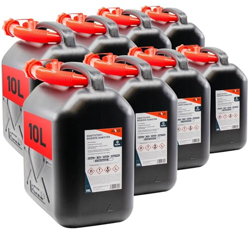 KOVA® 8x Benzinkanister 10L SCHWARZ Kunststoff Dieselkanister Reservekanister Kraftstoffkanister 10 Liter Wasserkanister für Benzin Diesel Wasser AdBlue, 10-Liter-Kanister Außgießer 10 ltr Petrol Can