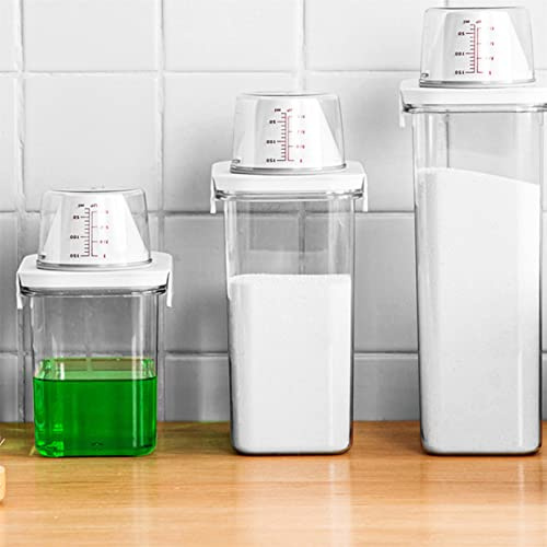 QXPDD Luftdichter Waschmittelspender mit Messbecher, transparente Waschpulver-Aufbewahrungsbox, Waschpulverbehälter, Aufbewahrungseimer, Waschmittelbox, 2300 ml