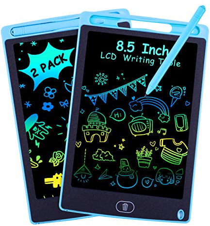 2 Packs LCD Schreibtafel für Kinder,Zaubertafel 8,5 Zoll, Bunter Bildschirm, Löschbarem Handschrift Block, Pädagogisches Spielzeug ab 2 3 4 Jahre Mädchen Jungen Geschenk Blau+Blau
