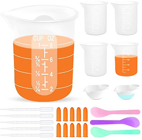 Kit di misurini in resina siliconica, misurini in silicone per resina epossidica, set di misurini da 250 e 100 ml, miscelazione di resina epossidica, stampi, creazione di gioielli.