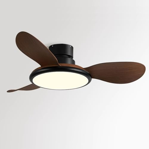 Moddeny Modern 36 inch Ceiling Fan With Lights with Remote, 3-Blade Low Profile Ceiling Fan With Light Black Imitation Wood Ceiling Fans for Bedroom Living room Kitchen