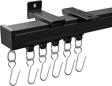 MaKefeile Rails de rideaux de plafond robustes montés au plafond pour salon, chambre à coucher, douche, intimité, camping-car, garage, séparateur et crochets, noir, 3,7 m