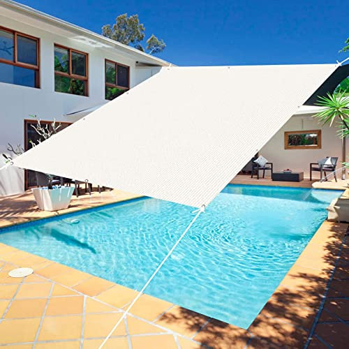 Voile d'ombrage 2 x 2.6 m HDPE Respirant Perméable à l’Eau Filet dombrage Rectangle Kit de Fixation sans perçage pour Extérieur Jardin Terrass Balcon, Blanc