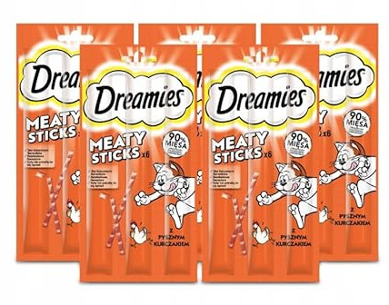 Dreamies Meaty Sticks Katzensnack mit Huhn Belohnung für verspielte Samtpfoten 5 x 30g (5 x 6 Stück)