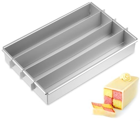 sdhiiolp Battenberg Cake Pan, Movable Squares Cake Trays, 10 x 6“ Non-Stick Cake Tin, Adjustable Cake Tins, Rectangular Cake Mould for Wedding Birthday Christmas, Commercial Weight Anodised Aluminium