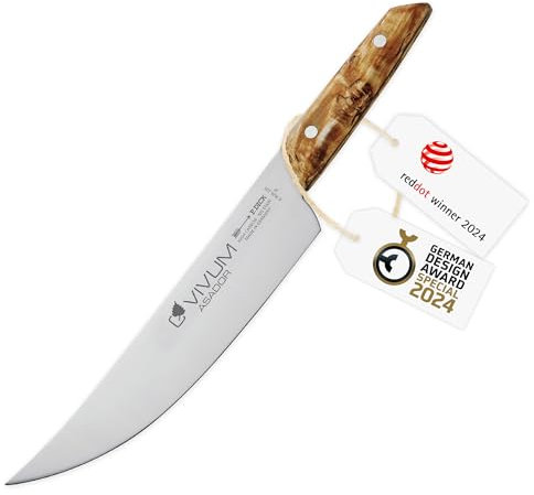 F. DICK BBQ Messer ASADOR VIVUM 22 cm - rostfrei, Klinge extra scharf, 58 HRC, Zerlegemesser Birkenholz Designgriff komfortabel - Spezialstahl Kochmesser - Profi Messer Made in Germany - 83626222H