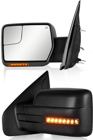 Side Mirrors Ford F150 2004-2014 Towing Mirror with Dynamic Turn Signal Light Power Glass Puddle Lamp Heated Manual Folding Pair Set, Black