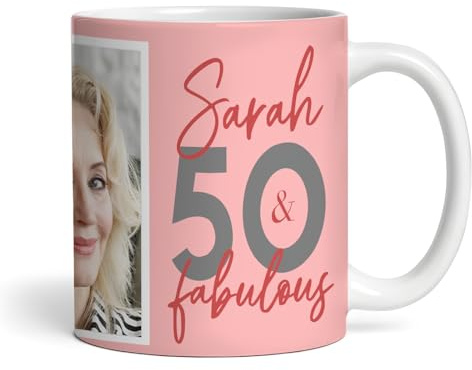 50 & Fabulous 50th Birthday Gift For Her Coral Pink Photo Personalised Mug |Personalised Birthday Mug | Photo Mug | Picture Mug | Personalised Mug | 50th Birthday | 50 Years Old |Custom Gift