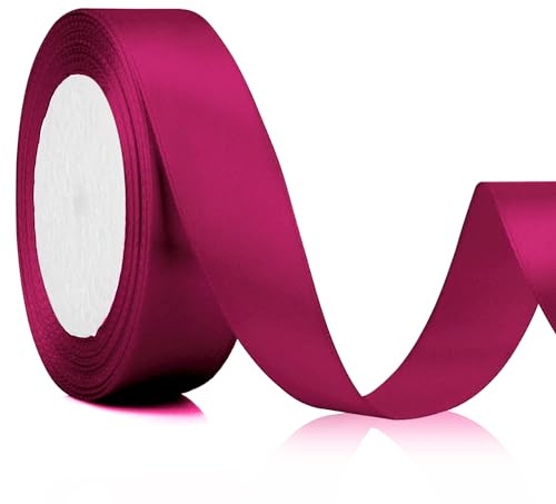 Xioabre Geschenkband Rosa Satinband 25mm,22meters Schleifenband Weihnachten breit Magenta Dekoration Stoffband für Hochzeit Band Brautstrauß Deko