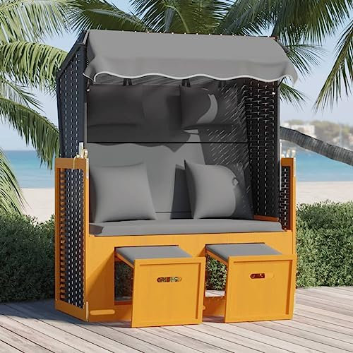 YUHI-HQYD Strandkorb mit Kissen,Liegestühle für den Garten,Terrassen-Freizeitstuhl,Freizeitstuhl für draußen,Relaxliege,Gartenmöbel,für Garten,Balkon, Poly Rattan Massivholz Schwarz Anthrazit