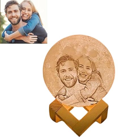 SEVSO Lámpara de luna impresa en 3D personalizada, lámpara de luna personalizada con foto y texto, luz nocturna recargable por USB de 16 colores, regalo del día de San Valentín (diámetro de 3.15