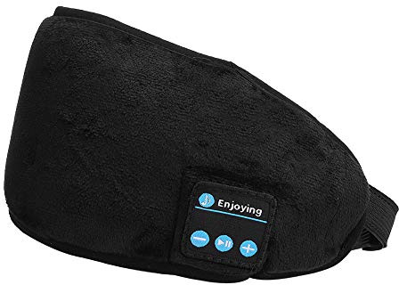 Five.0 Clever Wireless Track Eyeshade, Stereo-Schlafkopfhörer, Reise-Augenbinde für Seitenschläfer, waschmaschinenfreundliches Reise-Musik-Freisprech-Schlaf-Headset, 8 Stunden (schwarz)