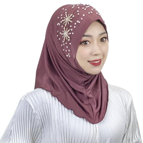 Chic Hijab Für Damen Klassische Muslim Kopftuch Hijab mit Schöne Perle diamond Islamische Muslimische Kopftücher Weicher Einfabig Full Neck Abdeckung Sport Turban Untertuch Kopfbedeckung