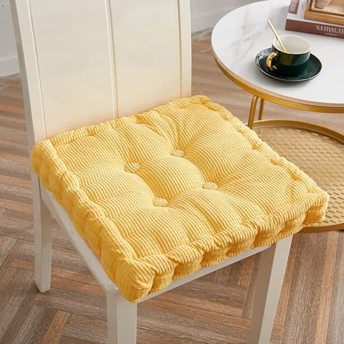 2er Set Stuhlkissen, Sitzkissen 45 * 45cm für Indoor und Outdoor, Bodenkissen, aus 100% Baumwolle Polsterung Steppkissen/Bodenkissen, Festes Bodenkissen,Yogakissen, Haustierbett, Gänsegelb