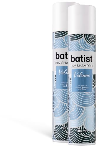 Batist Shampoo Secco Volume, Shampoo a secco per capelli strutturati e voluminosi in 3 minuti, senz'acqua, Shampoo secco per acconciature e messe in piega, per tutti i capelli, 2x200 ml, Made in Italy