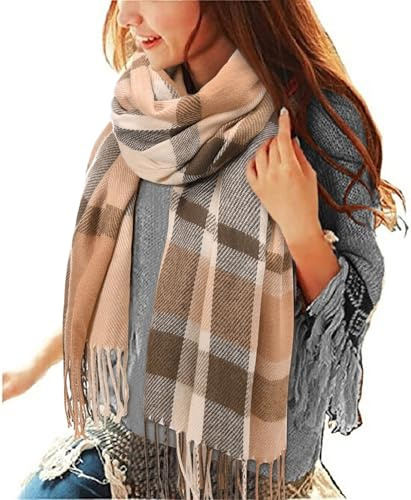 heekpek Damen Kariert Oversized Kaschmir Schal Lange Winterschal Weich Wraps Groß Karo Fransen Schals Warm für Herbst Winter