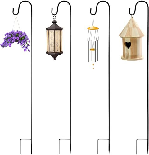 4PCS Crochets de Berger, 100cm Crochet de Jardin Réglable en Métal, Crochet de Suspension Extérieur Solide et Résistant à la Rouille, pour Paniers à Plantes Lanternes Lampes Mangeoires Lumière(Noir)