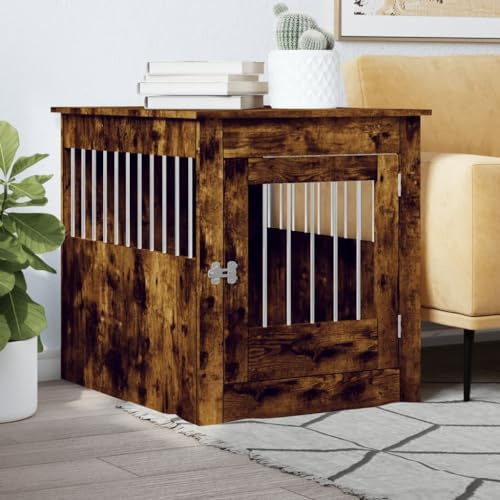 Homgoday Möbelkäfig für Hunde, aus Eichenholz, Rauchgrau, 64,5 x 80 x 71 cm, mehrschichtig, Dekoration für Möbel, für Innen- und Außenbereiche, für Wohnzimmer und Büro