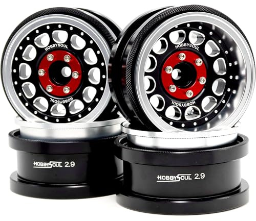 HOBBYSOUL 2.9 Beadlock Wheels Adjustable Negative Offset Rims Aluminum Silver Black for 1/6 RC Mud Crawler Truck Axial SCX6 Trail Upgrade Parts, HS701473