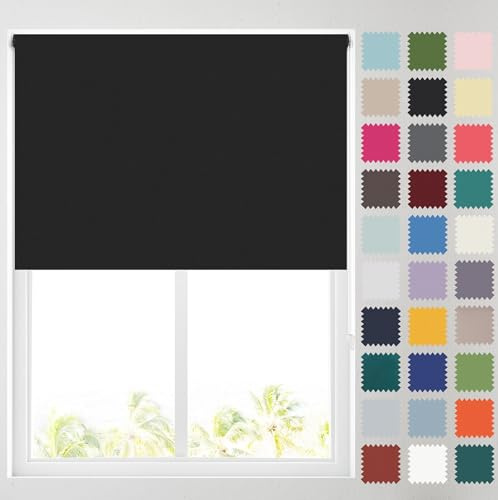 Barnes Blinds - Blackout Roller Blinds for Windows, Custom Cut to Size - Black Out Thermal Fabric Durable Fittings Easy Fit - Roller Blind (Black 122cm)