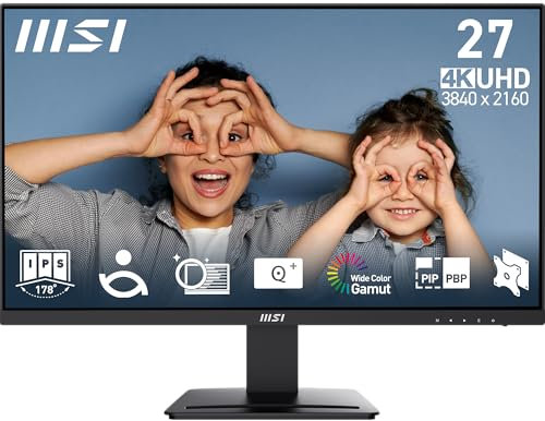 MSI Pro MP273U Écran bureautique 27'' UHD - Dalle IPS 3840 x 2160, PIP/PBP, Large Gamme de Couleurs, respectueux des Yeux, Haut-parleurs intégrés, Inclinaison réglable - HDMI 2.0b, DP 1.4a