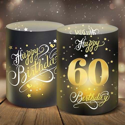 12 Windlicht Tischdeko 60 Geburtstag, Tischdeko 60 Geburtstag Mann | 60 Jahre Happy Birthday Tischdeko, Geburtstag Tischdeko Männer Frauen, Windlichter Deko für Teelichter oder Kerzen