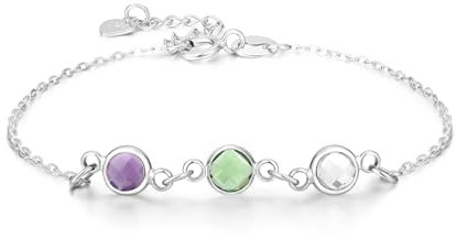 Y & Z Personlise Create Your Own Family Birthstone Bracelet in Silver, Rose gold and Gold Colour Gift for Mother, Girl Friend, Wife with Gift Box (Silver)