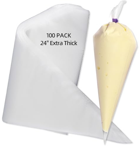 24 Inch Disposable Large Piping Bags,100 PACK Extra Large Thick Pastry Bags with 6 Bag Ties, Thickened Icing Bags,Cake Decorating Bags,Frosting Bags for Cake Decorating Cream Frosting