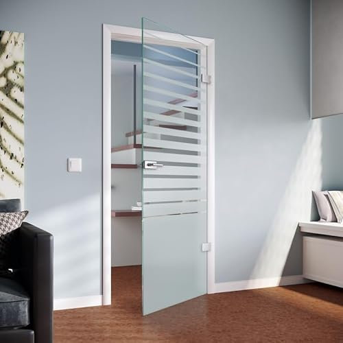 Leonardo ESG Glasdrehtür Innentüren Zimmertüren für Innenräume, Badezimmer, Korridore, Eingangsbereiche und Geschäftsräume (Weißglas 8 mm, Breite x Höhe: 709 mm x 1972 mm)