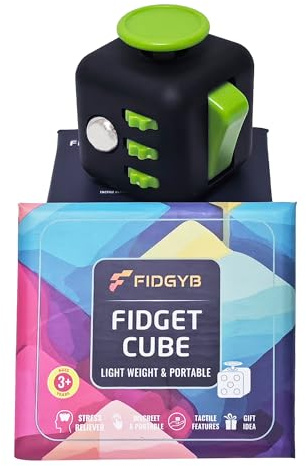FIDGYB Fidget Cube Anti-Stress-Würfel für Erwachsene & Kinder, glattes, leises sensorisches Spielzeug bei Angstzuständen, Fokus & ADHS [Schwarz & Grün]