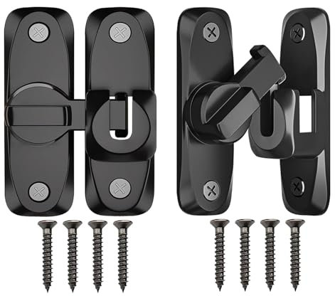 Schiebetürschloss, 90/180 Grad, strapazierfähig, Klapptorriegel, verdickt, rostfrei, für Scheunentüren, Garten, Badezimmer, Outdoor, Garage, Fenster (schwarz, 2 Stück)