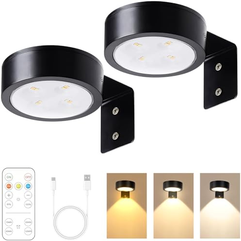 GZWY Bild Licht mit Fernbedienung, Bildbeleuchtung Kabellos, LED Wandleuchte Innen, Dart Beleuchtung, Wiederaufladbare LED Wandlampe mit 3 Farbtemperaturen, Wandlampe Akku mit Timer (Schwarz)