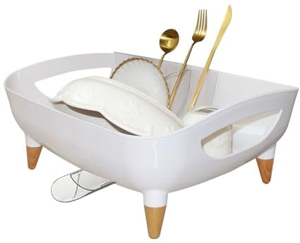 PookSter Dish Drying Rack, Modern Sink Drainer with Strainer extenable spout, Pots & Pans, Space Saving Kitchen Dish Racks, Kitchen Counter Dish Drainer Off White escurridor de cocina platos