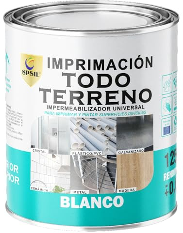 SPSIL Imprimación Universal TODO TERRENO Blanco 750ml - Anticorrosiva y Multisuperficie - Resistente Alta Temperatura y Alta Adherencia - Secado Rápido (Balnco, 750 Mililitros)