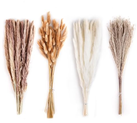 BigKego 100 Stück Natürliche Pampasgras Getrocknete Set Trockenblumen Pampasgras Deko Hasenschwänze Getrocknete Blumen für Hochzeit Boho Deko Wohnzimmer Tischdeko Flur Schlafzimmer